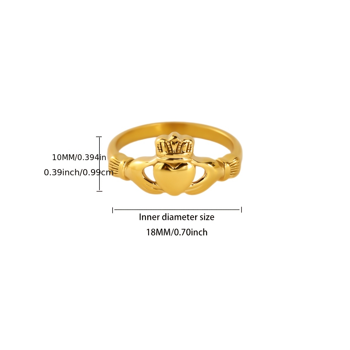 Cute Golden Stainless Steel Heart-Shaped Crown Ring